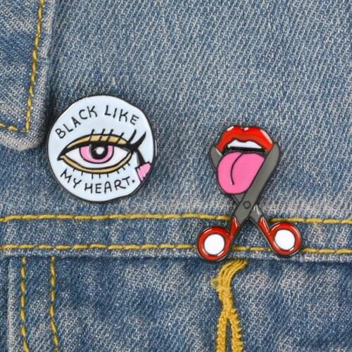 Eyes enamel label pins Scissors clothes jewelry brooches for womens clothing