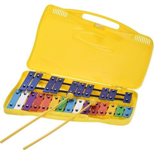 Colorful 25 Notes Glockenspiel Xylophone Percussion Rhythm Musical Instrument Toy with 2 Mallets Handheld Case for Baby Children