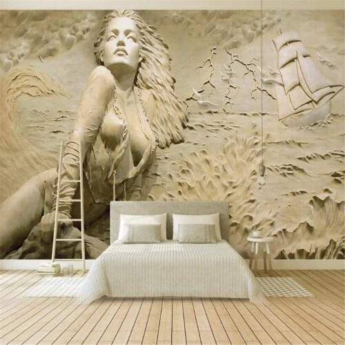 Milofi custom wallpaper mural European golden 3D relief seaside sexy beauty background wall mural