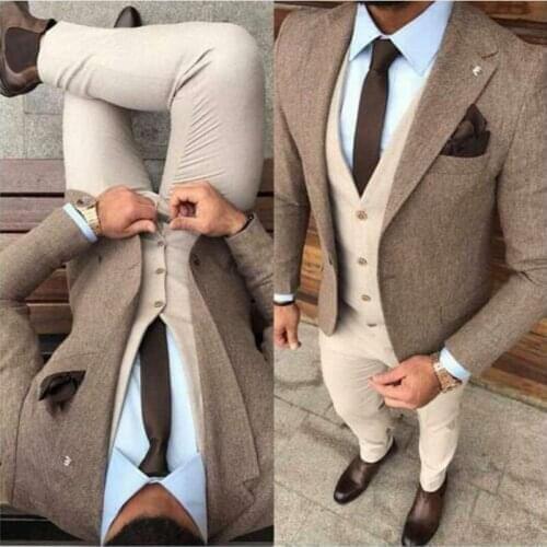 Winter Thick Steel Tweed Man Business Suits Slim Fits Men Prom Party Coat Waistcoat Trousers Set Customize Groom Tuxedos NO:209