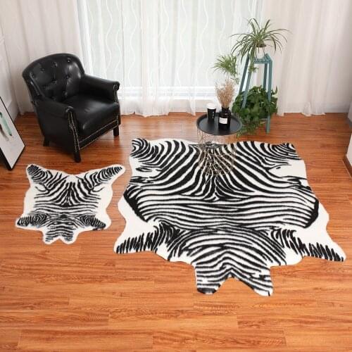 Zebra Stripe Printed Rug Cowhide Faux Skin Leather NonSlip Antiskid Mat 210X165CM/90X110CM Animal Print Carpet For Home