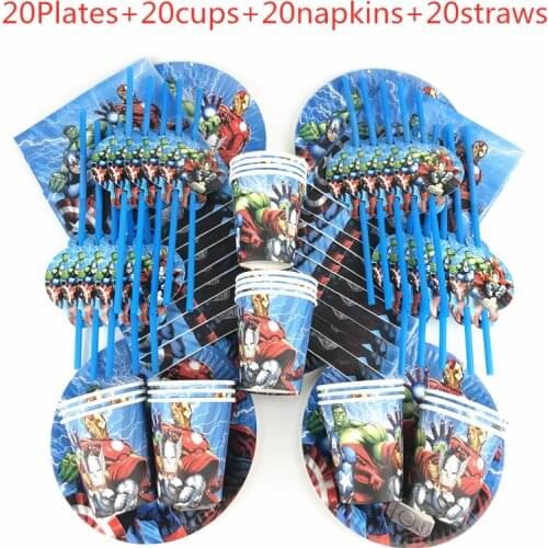 80Pcs Avengers Theme Disposable Tableware Kids Boys Birthday Party Decoration Paper Plate+Cup+Napkin+Straws Supplies