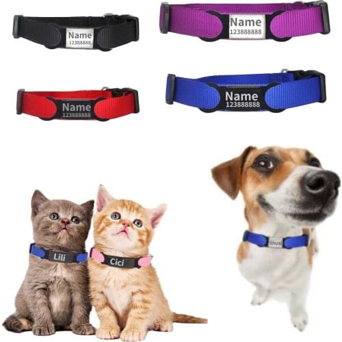 Personalized ID Dog Collar Free Engraving Nylon Name Tag Customized Safety Buckle Adjustable Kitten Medium Large Pet Necklace