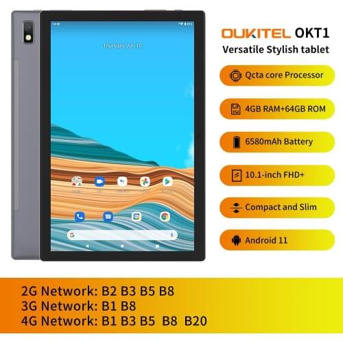 Oukitel 4G 10.1"HD+ Tablet PC 4G 64G Android11 Octa Core 6580mAh Tablet 1920x1200 13M/5M Camera SC9863A Tablets Dual Wifi Type-C