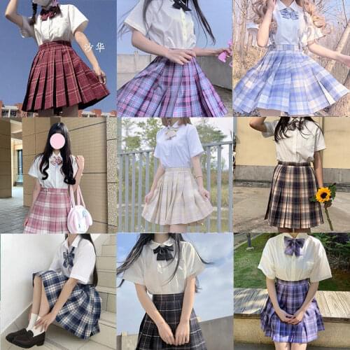 School Girl Uniform Pleated Skirts Japanese School Uniform High Waist A-Line Plaid Skirt Sexy JK Uniforms for Woman Full set Sc