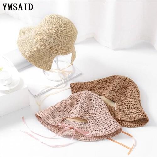 Ymsaid 2018 Newly Arrived Summer Retro Handmade Crochet Straw Hat Female Folding Sun Protection Cap Girl Beach Sun Hat Femme