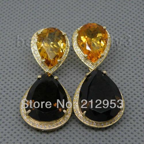 Vintage Solid 14kt Yellow Gold Citrine & Smoke Mystic Topaz Earrings E0089 Online Sale