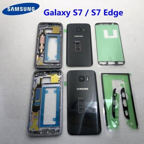 For Samsung Galaxy S7 G930F G930FD G935 Back Cover G930 Full Housing Middle Frame S7 Edge G935FD G935F Battery Back Cover G9300