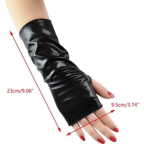 Women Punk Shiny Faux Patent Leather Short Fingerless Gloves Halloween Costume Hip Hop Dance Party Opera Dress Up Half Finger