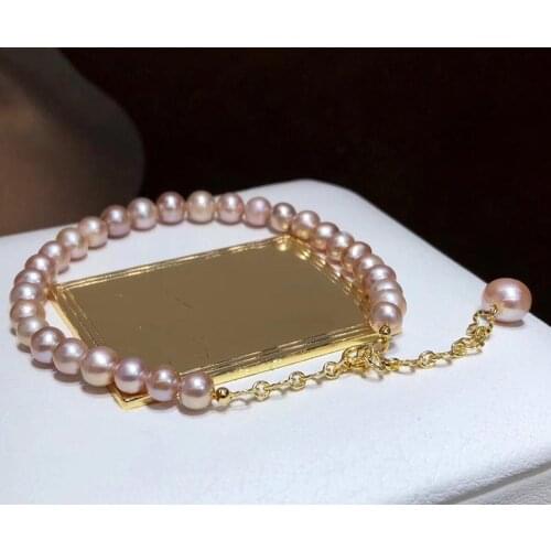 Fine Jewelry 14K Plated Natural Fresh Water 5-6mm Peals Bracelets for Women Fine Pearls Bracelets