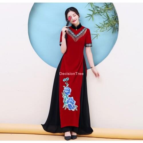 2021 chinese aodai vietnam cheongsam folk style feminine qipao chinese dress for women traditional clothing ao dai dress
