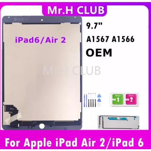 9.7" LCD For Apple iPad Air 2/iPad 6 A1567 A1566 Display Touch Screen Digitizer Panel Assembly Replacement 100% Tested