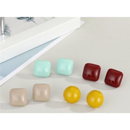 1 Pair Resin Square Round Stud Earrings For Women Gift Jewelry Fashion Vintage Matte Simple Colorful Geometric Pierced Earrings