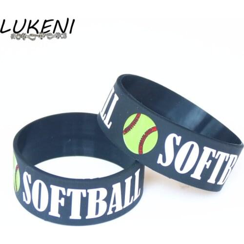 LUKENI 25PCS Softball Silicone Wristbands Wide Black Sport Silicone Bracelet & Bangles Women Men Jewelry Gift Wholesale SH114