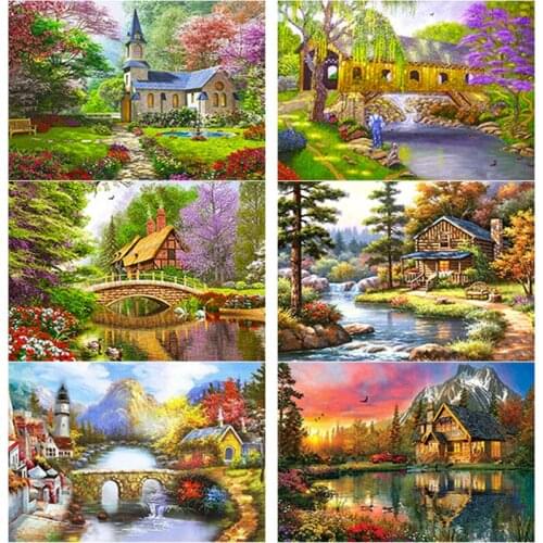New 5D DIY Diamond Painting Crafts Gift Scenic Lodge Diamond Embroidery Scenery Cross Stitch Full Square Round Drill Home Decor