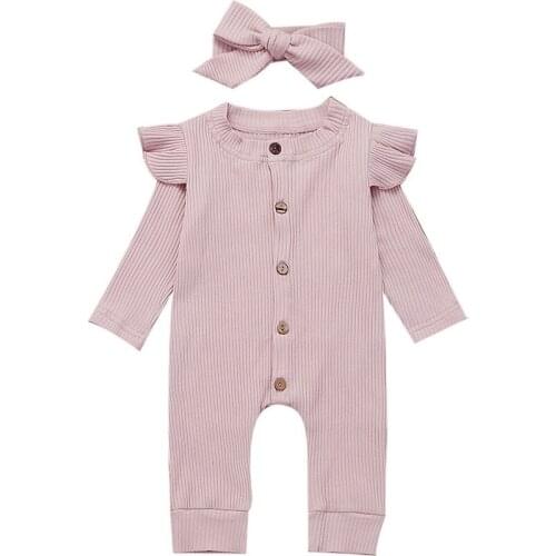 Newborn Baby Girls Boys Kid Solid Colour Bodysuit long sleeve Sleeping Jumpsuit + Headband 2PCS Unisex Infant Clothes Sets D20