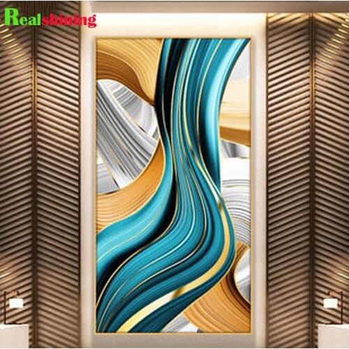 Large Luxury Abstract Line Ribbon Diamond Embroidery Full Square Round Diamond Painting Green Gold Art Wall Art Picture N1732