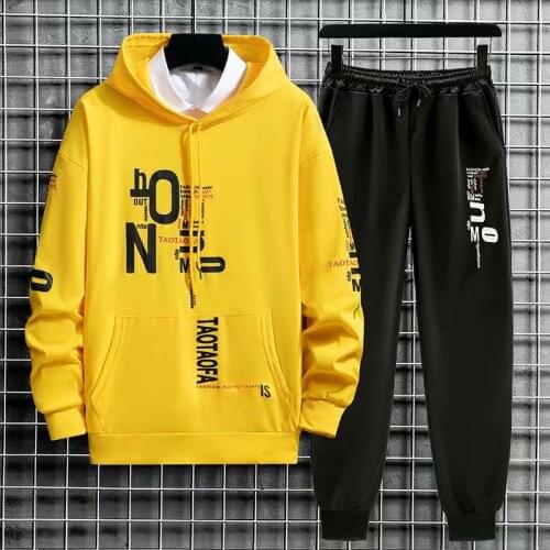 2020 Spring Autumn Fashion Mens Clothing Sets Elastic Waist Trouser+ Hoodies Korean Style Casual Harajuku Streetwear Set Men