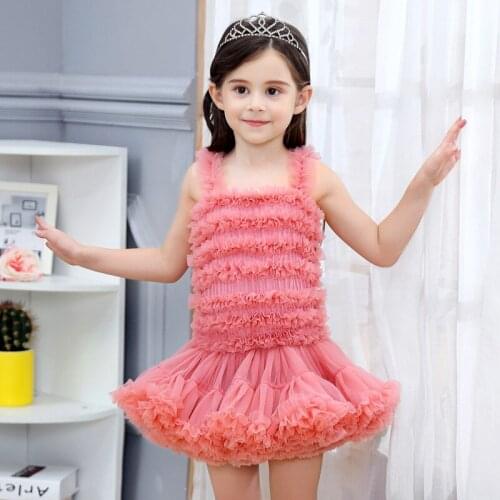 Elegent Girls Ballet Tutu Dress Summer Sleeveless Vest Kids Dance Party Professional Performance Costume Princess Children Dress