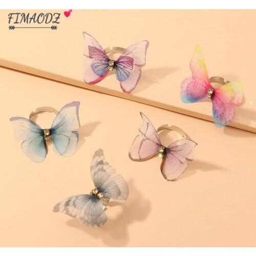 FIMAODZ Butterfly Rings for Women Purple Pink Blue Black Wings Insect Charm Adjustable Finger Ring Fashion Jewelry Couple Gift