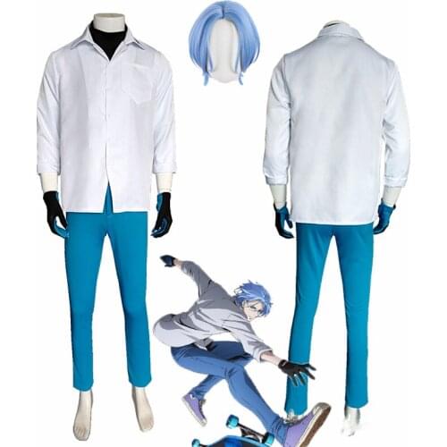 Anime SK8 the Infinity SK∞ Langa Cosplay Costume + Wig Gradient Blue Halloween Party New Anime Skateboard Game Costume Set
