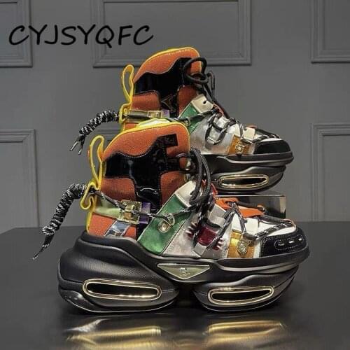 CYJSYQFC Autumn Winter Luxury Women Daddy Shoes Fashion Genuine Leather Lace Up Chunky Sneakers Trend Flat Platform Lady Shoes