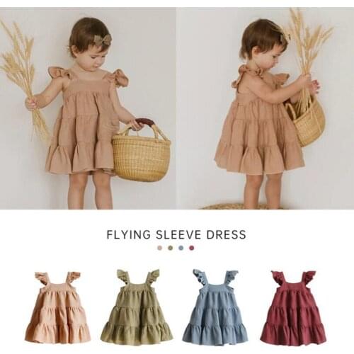 Ruffles Lace Girls Beach Dress Summer Vintage Linen Cotton Infant Kids Dresses for Girls Clothing Toddler Girls Cake Dress Child