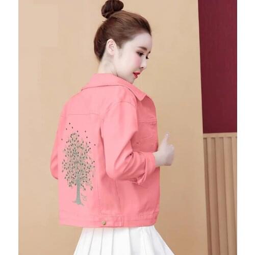 Oversize Women Fashion Jean Jackets Elegant Lady All-Match Denim Coat 2021 Autumn New Embroidery Solid Loose Basic Outwear Top