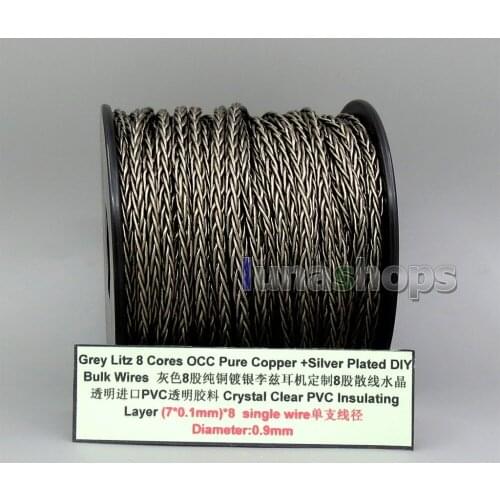 LN006141 Grey Litz 8 Cores Pure OCC Silver Plated Bulk Wire For Custom DIY Shure Fostex QDC acrolink Earphone Headphone Cable