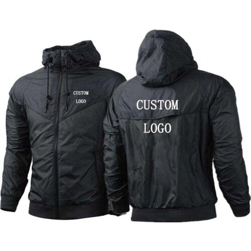 2021 Custom Logo Men Jacket Rainproof Hoodies Splice Fashion Zipper Mans Windbreaker Casual Coats Spring Autumn Thin Tops