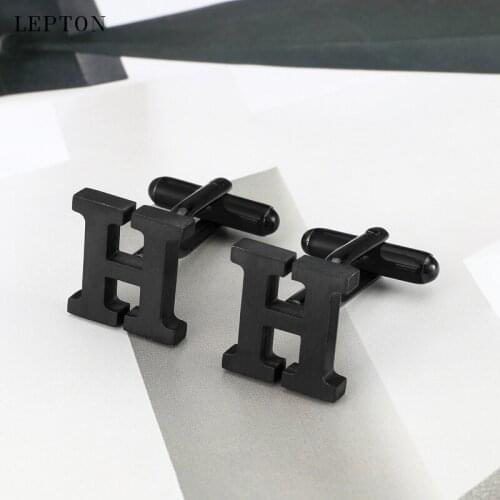 Hot Sale Stainless steel Cufflinks for Mens Black Color Letter H Cuff links Lepton Men French Shirt Cuffs Cufflink Best Gift