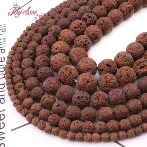 Natural Lava Rock Brown Metallic Plated Round 6/8/10mm Stone Beads For DIY Jewelry Making Bracelet Strand 15" Free Shipping