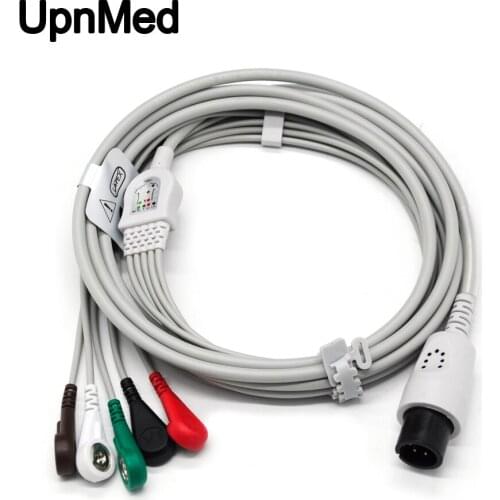 Normal 6 Pin Snap Type One Piece 5 Lead ECG Cable,AHA