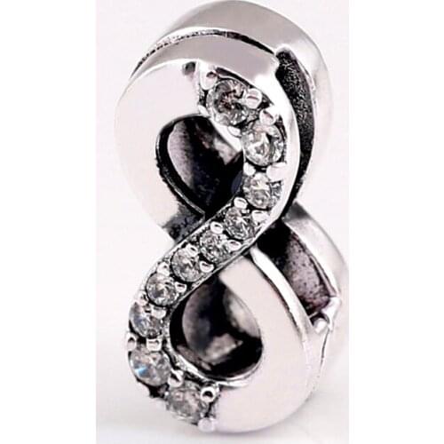 Original Reflexions Sparkling Infinity Clip With Crystal Beads Fit 925 Sterling Silver pan Charm Bracelet Bangle Diy Jewelry