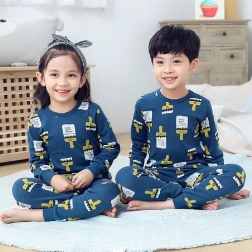 Boys Girls Pajama Sets Cotton Children Cartoon Printed Long Sleeve T Shirt Top With Pants Suits 2 Piece Kids Autumn Clothes Sets