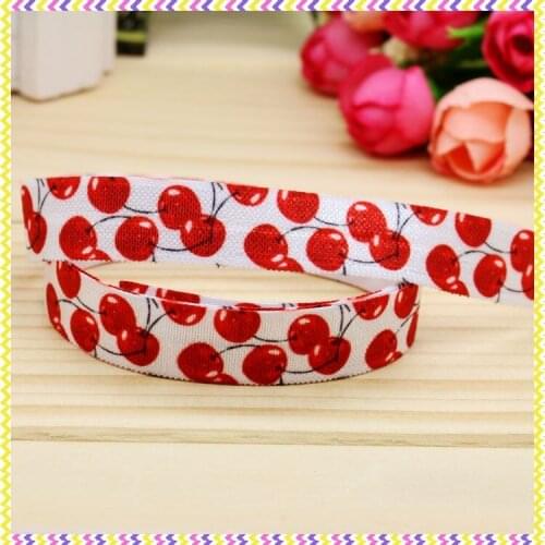5/8'' Free shipping Fold Elastic FOE cherry printed headband headwear diy decoration wholesale OEM B1228