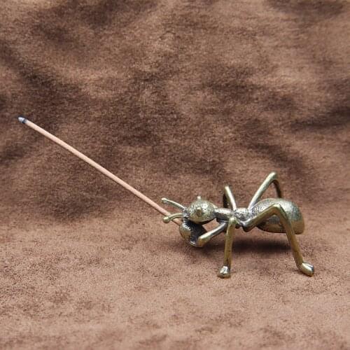 Retro Brass Ant Figurines Miniatures Office Desktop Tea Pet Ornament Crafts Vintage Copper Animal Incense Holder Home Decoration