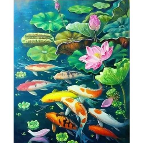 RUOPOTY 60x75cm Framed Oil Painting By Numbers For Adults Lotus Fish Acrylic Painting Canvas By Number Home Wall Artcraft Paint