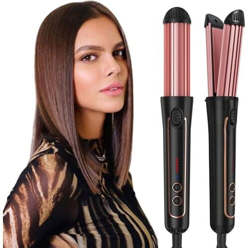 Professional Hair Curler Curling Wand 2 In 1 Hair Curling Iron & Straightening Ceramic Flat Iron Hair Straightener Styler Tools