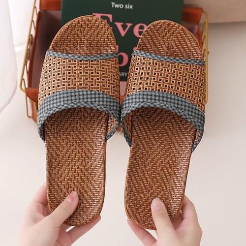 Men Women Slippers Summer Flip Flop Shoes Sandals Couple Hemp Flower Fashion Non-Slip Flat Indoor Casual House Slides