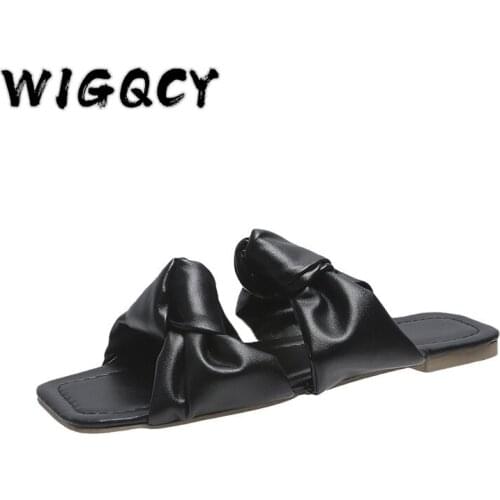 Summer Slippers Women Fashion Flat Sandals Casual Beach Shoes Flip Flop Butterfly-knot Square Toe Women Slippers Women Shoes