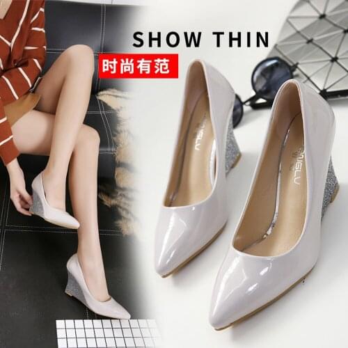 Fashion pumps professional womens high heels 2020 autumn new all-match ladies single shoes Simple young ladies wedges women