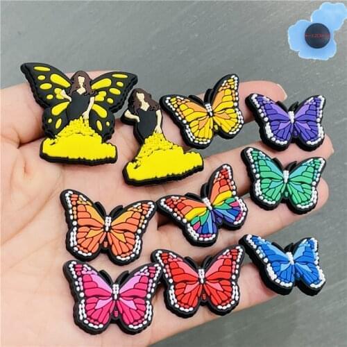50pcs Wholesale Mix Butterfly PVC Shoes Accessories Garden Shoe Decorations Fit Girls Croc Jibz Charm Wristband