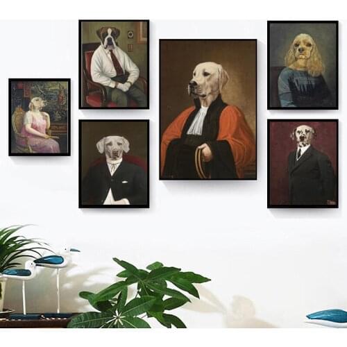 Vintage Art Poster Dog Animal Retro Abstract Gentlewoman Oil Painting Print Wall Art Canvas Picture for Living Room Decoration