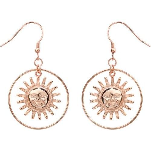 925 Sterling Silver Sun Goddess Drop Earrings Rose Gold Color Simple Personality Popular Sun Fine Jewelry For Women Female