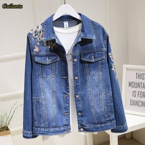 Guilantu 2021 Spring Denim Coat Women Plus Size 3xl Slim Short Jacket Woman Single Breasted Embroidery Floral Jeans Outerwear