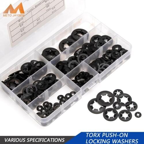 280pcs M3 M12 Push-on Locking Washers Torx Star Nut Manganese Steel Locking Nuts Check Rings Retainer Ring Fastener Assorted Kit