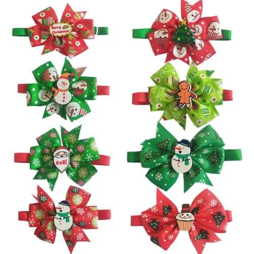 50pcs Handmade Christmas Dog Bow Tie Snowman Deer Xmas Festival Tie Style Pet Supplies Grooming Holiday Dog Accessories