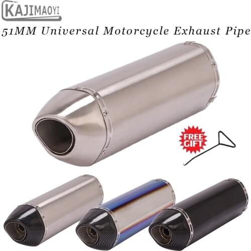 51MM interface Universal Motorcycle Exhaust Muffler Tips 420mm Stainless Steel Motorbike Muffler Tail Pipe Slip On Modified