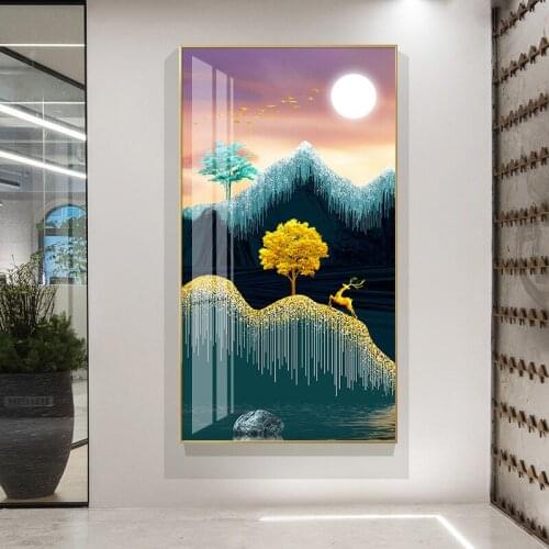 Nordic Abstract Wall Art Geometric Mountain Landscape Moon deer Art Print Posters Canvas Painting Wall Picture Wall Stickers